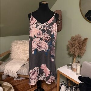 Xhilaration Pink and Gray Floral Mini Dress